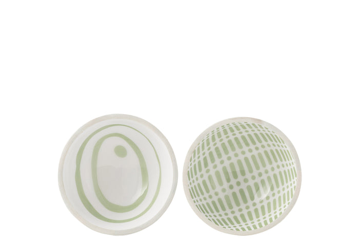 J-Line kom - hout - groen|wit - medium - 2 stuks