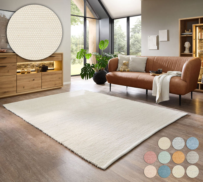 Theko Handgeweven wollen tapijt Alpen 90x160 cm - Natuurwit