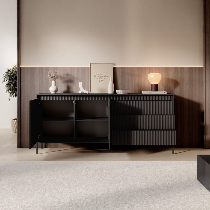 Meubella - Dressoir Saran - Mat zwart - 187 cm