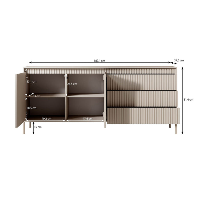 Meubella - Dressoir Saran - Mat zwart - 187 cm