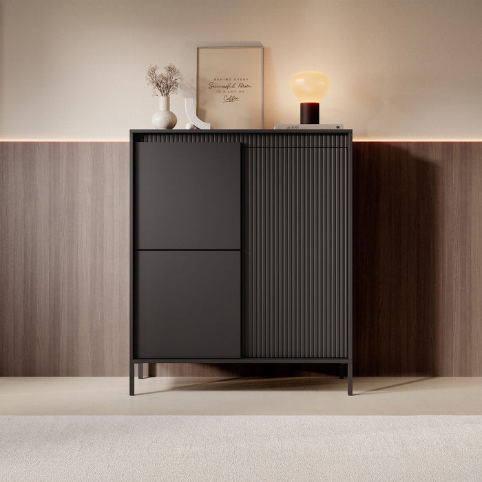 Meubella - Dressoir Saran - Mat zwart - Hoog - 104 cm