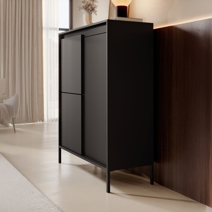 Meubella - Dressoir Saran - Mat zwart - Hoog - 104 cm