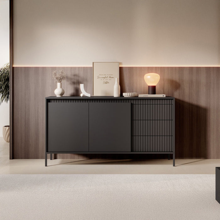 Meubella - Dressoir Saran - Mat zwart - 153 cm