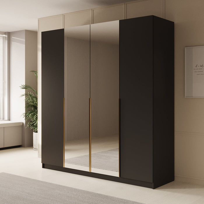 Meubella - Kledingkast Sabre 2 - Zwart - 200 cm - Met spiegel