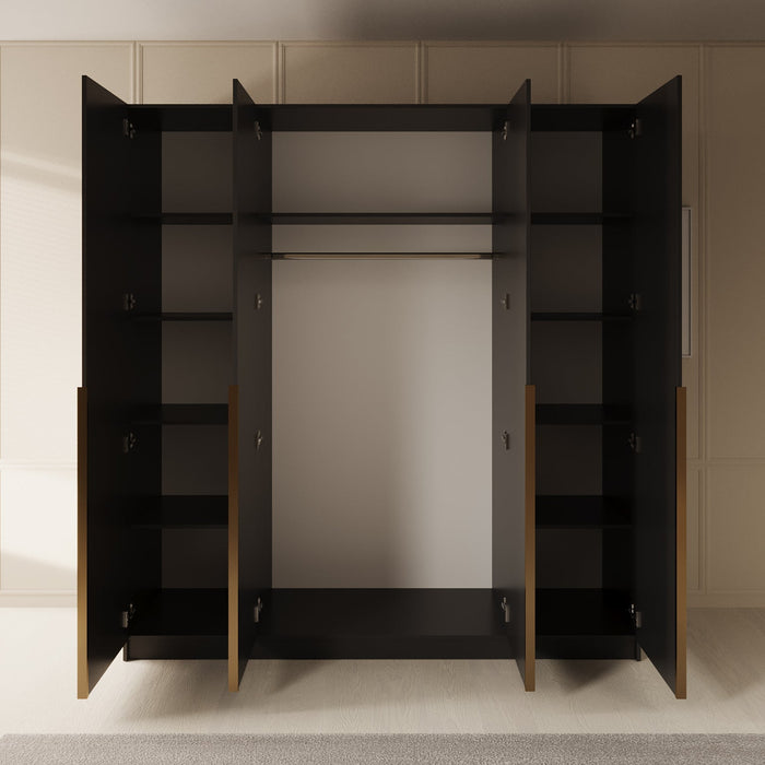 Meubella - Kledingkast Sabre 2 - Zwart - 200 cm - Met spiegel