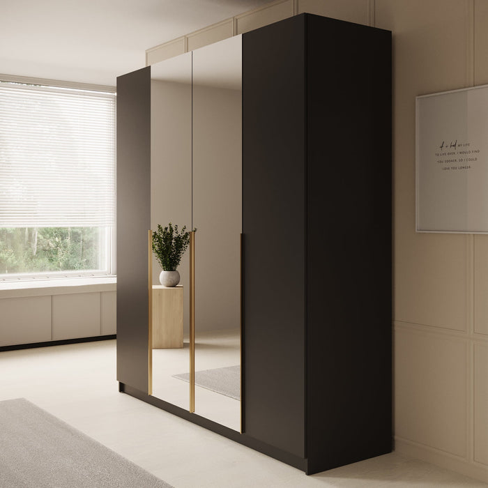 Meubella - Kledingkast Sabre 2 - Zwart - 200 cm - Met spiegel