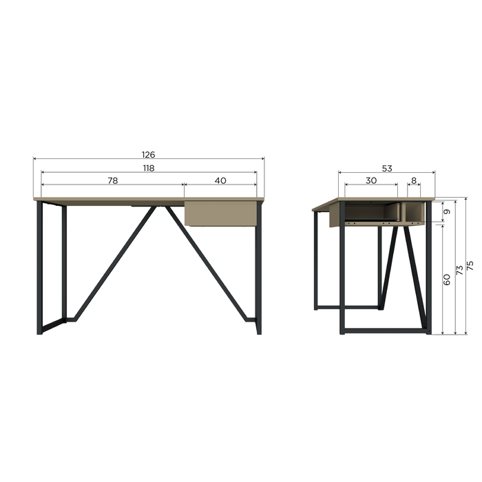 WOOOD New Julius Bureau - Grenen - Mud - 75x126x53