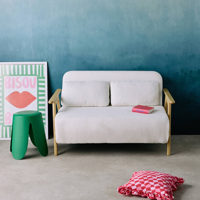 sweeek - Slaapbank 2-zits rubberhout naturelkleurig en bouclé-stof