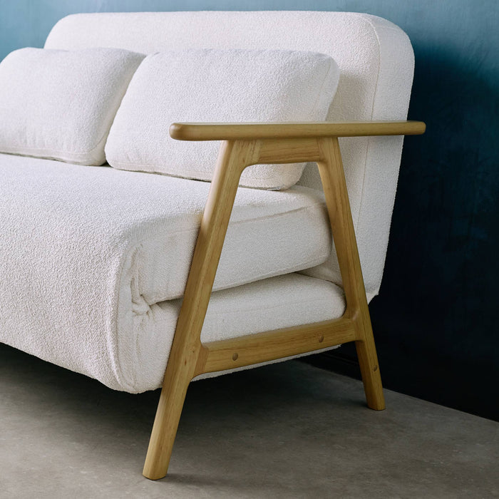 sweeek - Slaapbank 2-zits rubberhout naturelkleurig en bouclé-stof