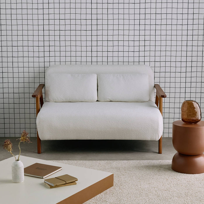 sweeek - Slaapbank 2-zits rubberhout walnootkleur en bouclé-stof