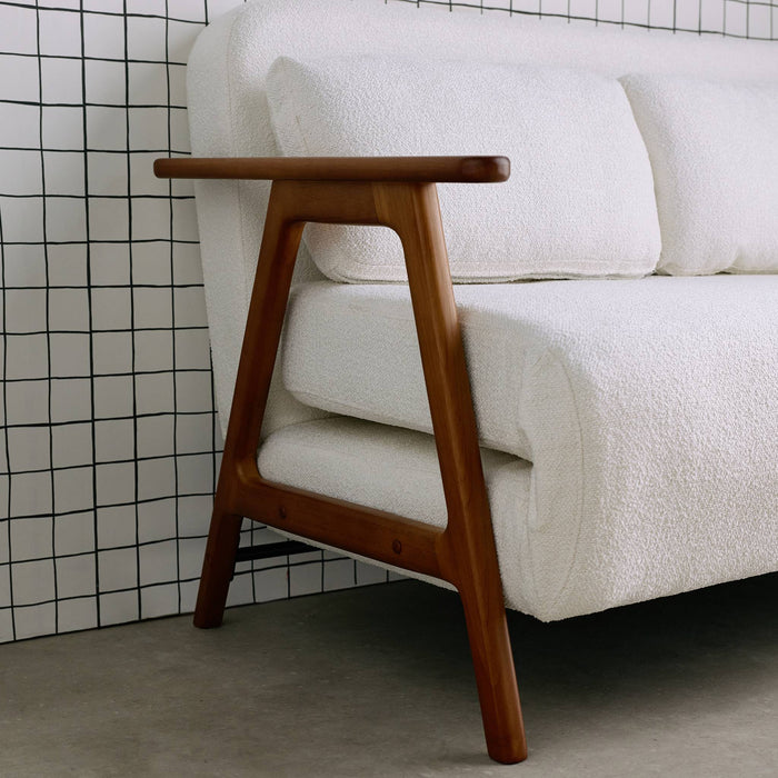 sweeek - Slaapbank 2-zits rubberhout walnootkleur en bouclé-stof