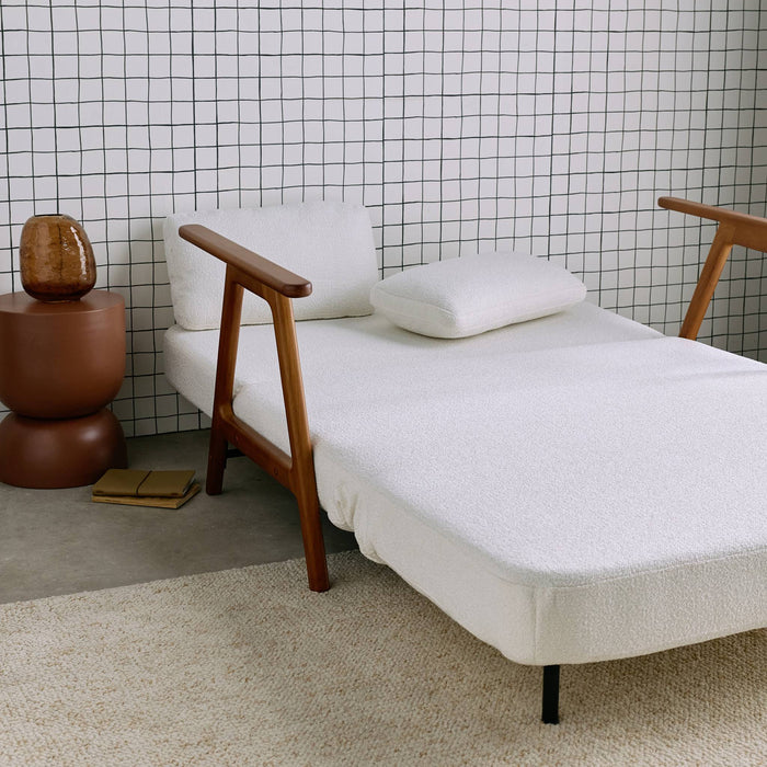 sweeek - Slaapbank 2-zits rubberhout walnootkleur en bouclé-stof