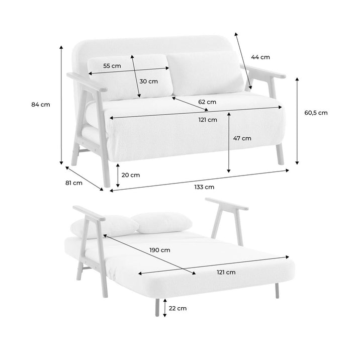sweeek - Slaapbank 2-zits rubberhout walnootkleur en bouclé-stof