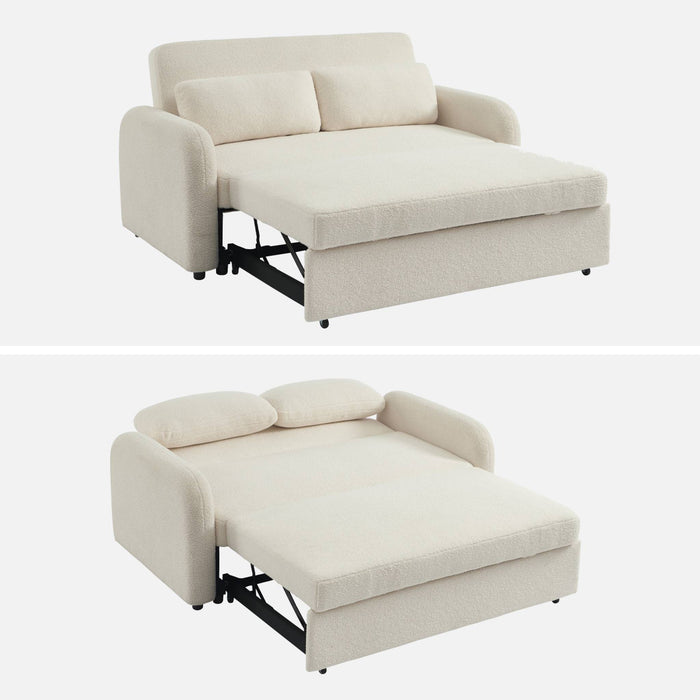 sweeek - Tweezits slaapbank ronde vorm met boucléstof