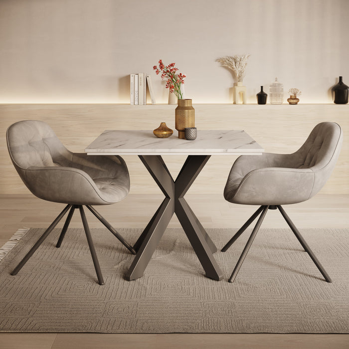 Meubella - Eetkamertafel Pacey - Wit marmerlook - 90 cm