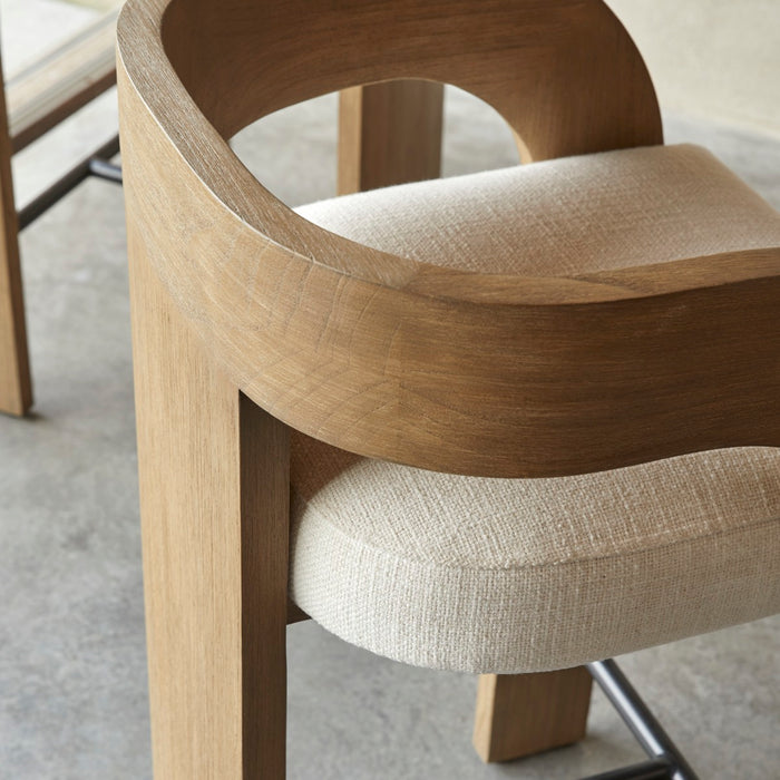 Tikamoon - Barstoel in massief mindihout en ecru stof met linnenlook …