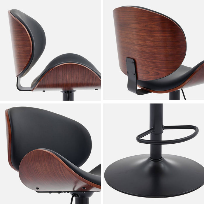 sweeek - Verstelbare barkruk, houtdecor en kunstleer (set van 2)