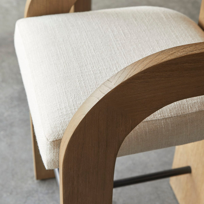 Tikamoon - Barstoel in massief mindihout en ecru stof met linnenlook …