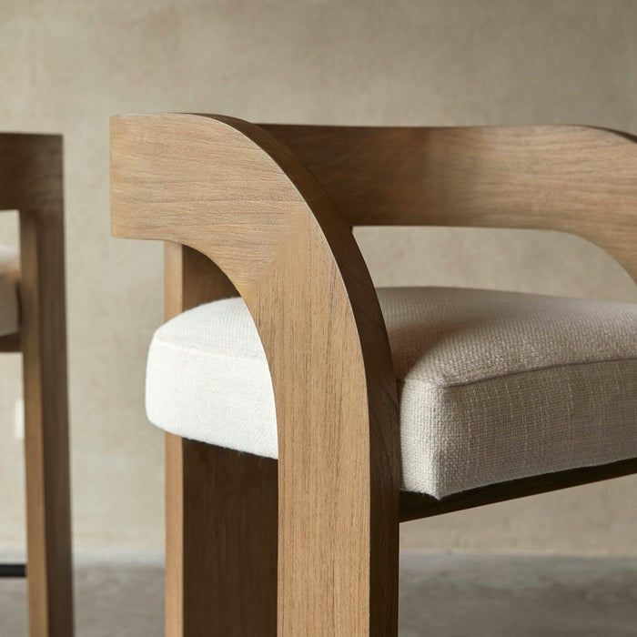 Tikamoon - Barstoel in massief mindihout en ecru stof met linnenlook …