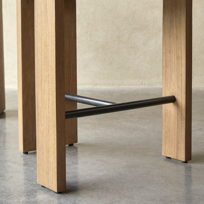 Tikamoon - Barstoel in massief mindihout en ecru stof met linnenlook …