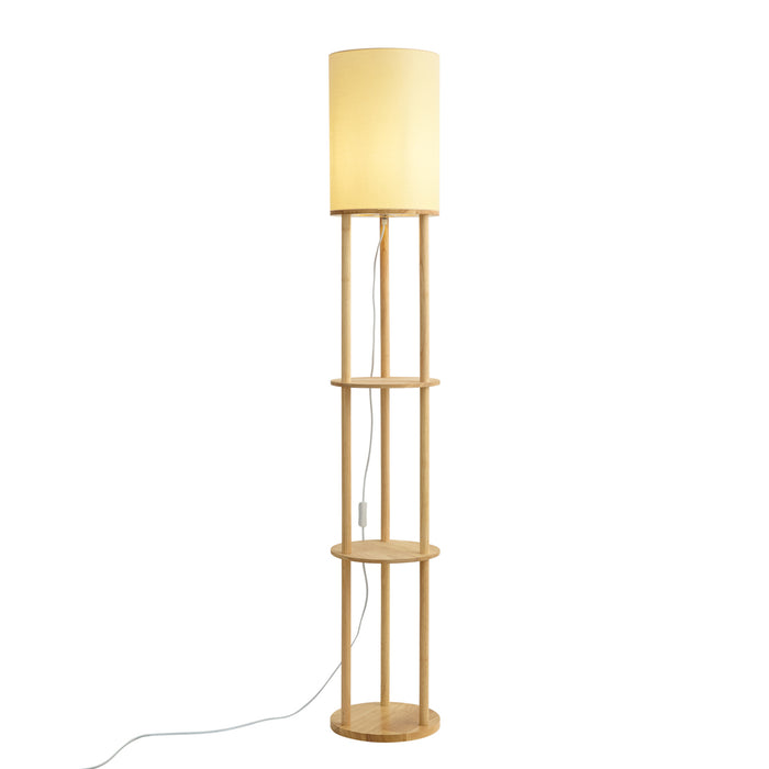 QAZQA Moderne vloerlamp hout met beige kap - Stojon