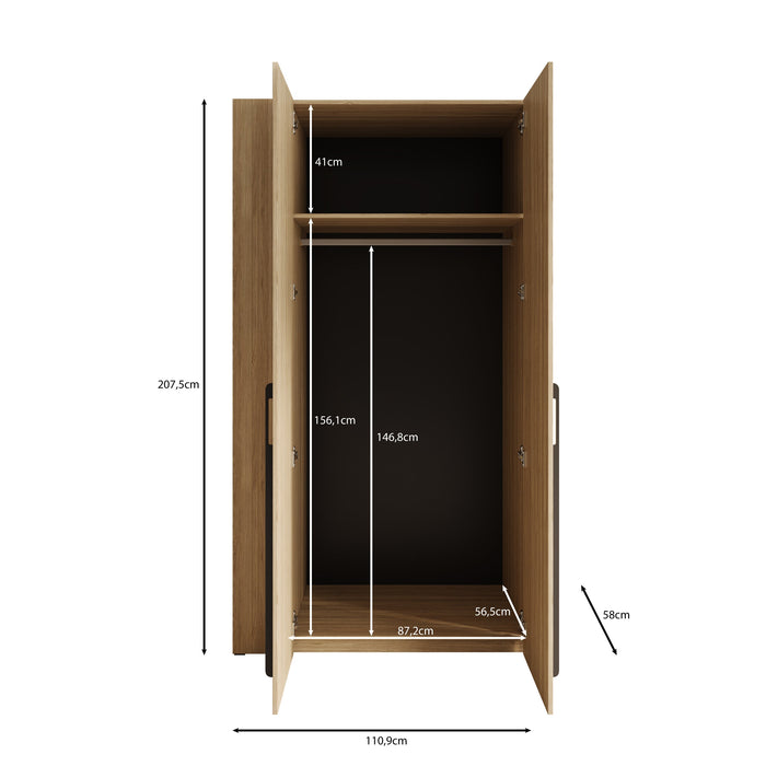 Meubella - Barbuda - Kledingkast 2 deuren - Eiken