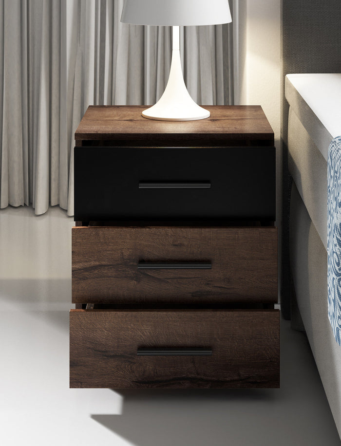 Meubella - Nachtkastje Brown - Zwart - Eiken - 46 cm