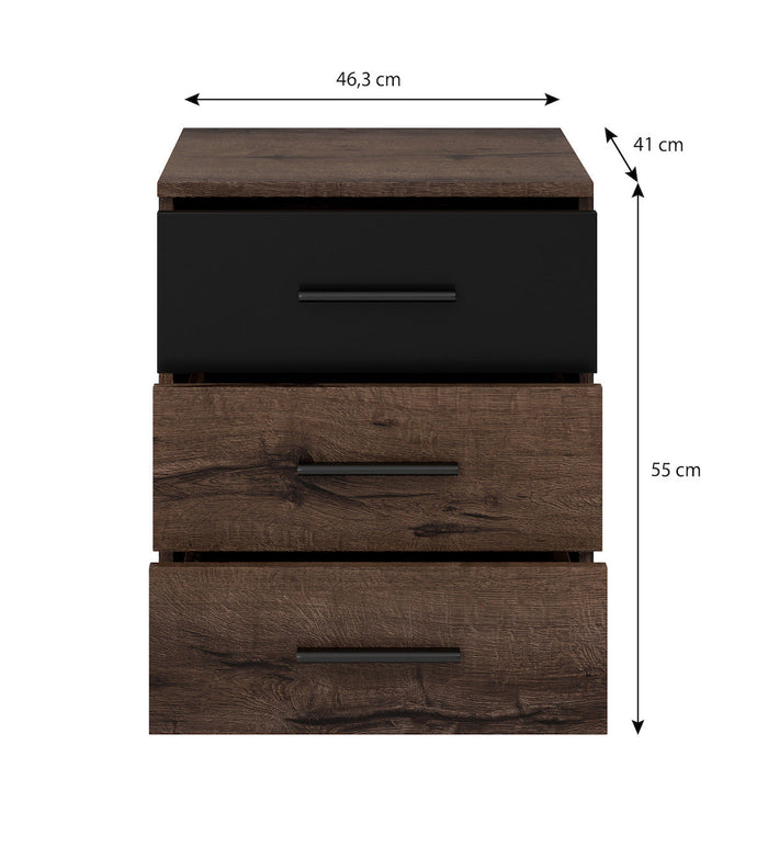 Meubella - Nachtkastje Brown - Zwart - Eiken - 46 cm