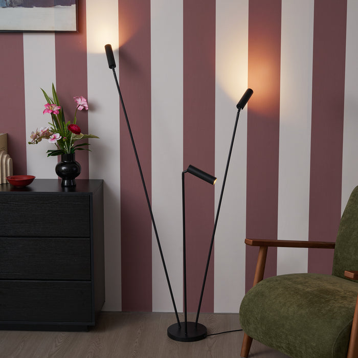 QAZQA Moderne vloerlamp zwart 3-lichts GU10 35mm - Thomas