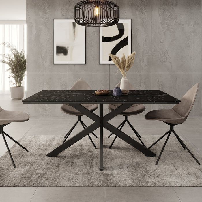Meubella - Eetkamertafel Wabe - Zwart marmerlook - 160 cm