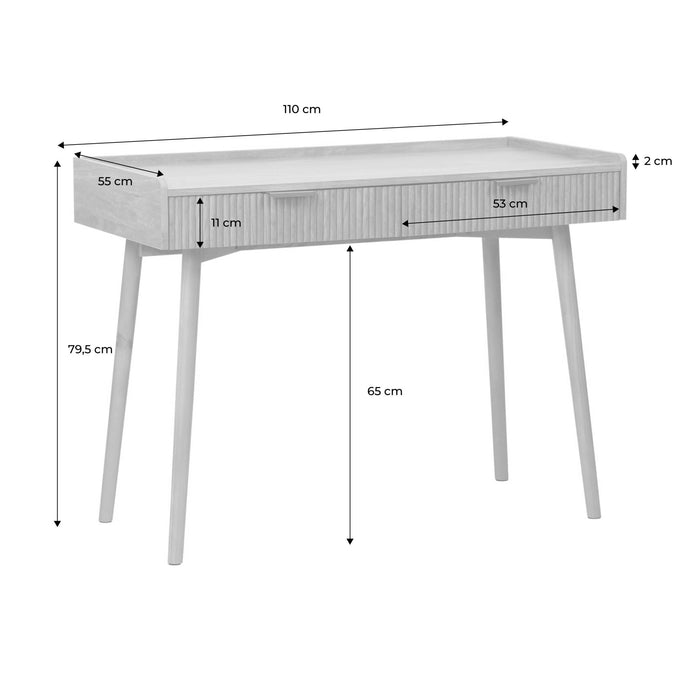 sweeek - Bureau met gegroefd mangohouteffect, 2 lades