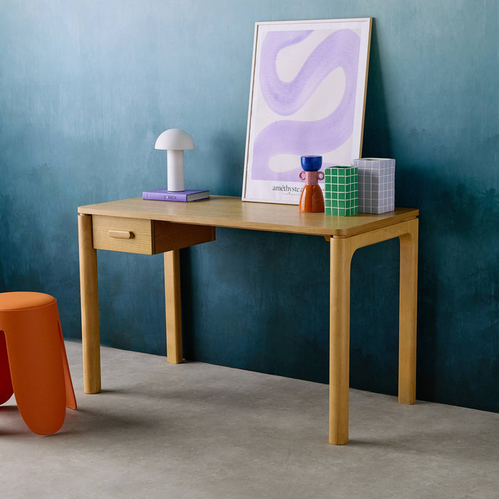 sweeek - Bureau van rubberhout en eikenfineer, 1 lade