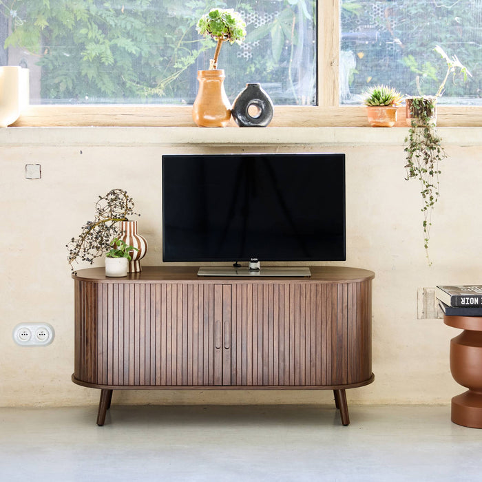sweeek - Scandinavisch TV-meubel met 2 gegroefde schuifdeuren met