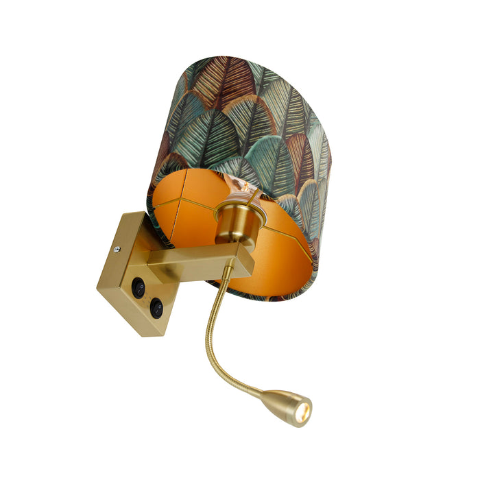 QAZQA Wandlamp messing met ovale velours kap blad design 25cm -