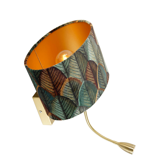 QAZQA Wandlamp messing met ovale velours kap blad design 25cm -