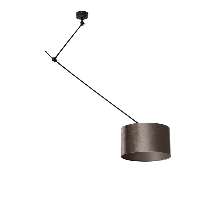 QAZQA Hanglamp zwart met velours kap taupe 35cm - Blitz