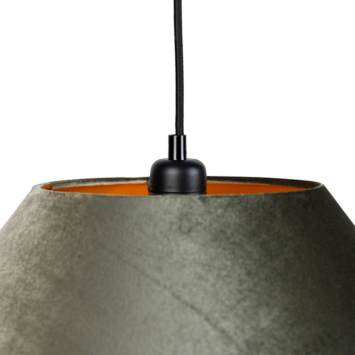 QAZQA Hanglamp zwart met dubbele velours lampenkap groen met gouden
