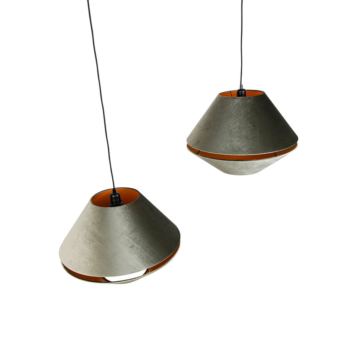 QAZQA Hanglamp zwart met dubbele velours lampenkap groen met gouden