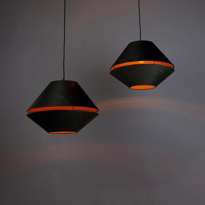 QAZQA Hanglamp zwart met dubbele velours lampenkap groen met gouden