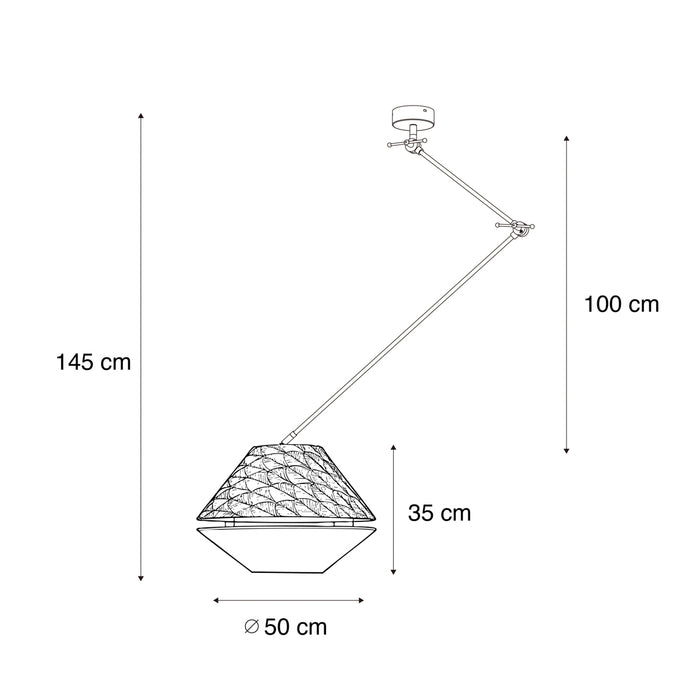 QAZQA Hanglamp zwart met dubbele velours lampenkap blad dessin en