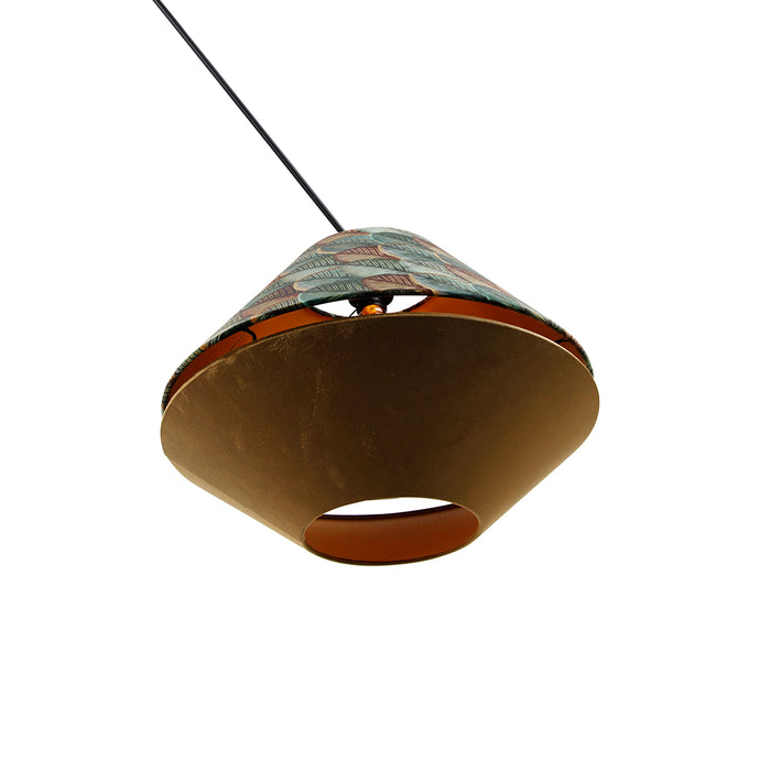 QAZQA Hanglamp zwart met dubbele velours lampenkap blad dessin en