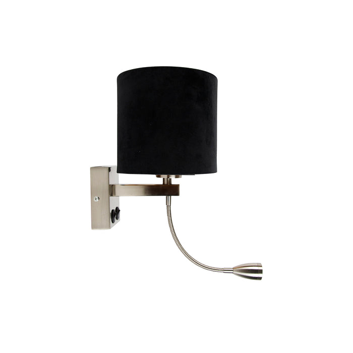 QAZQA Wandlamp staal met ovale velours kap zwart 25cm - Brescia Combi