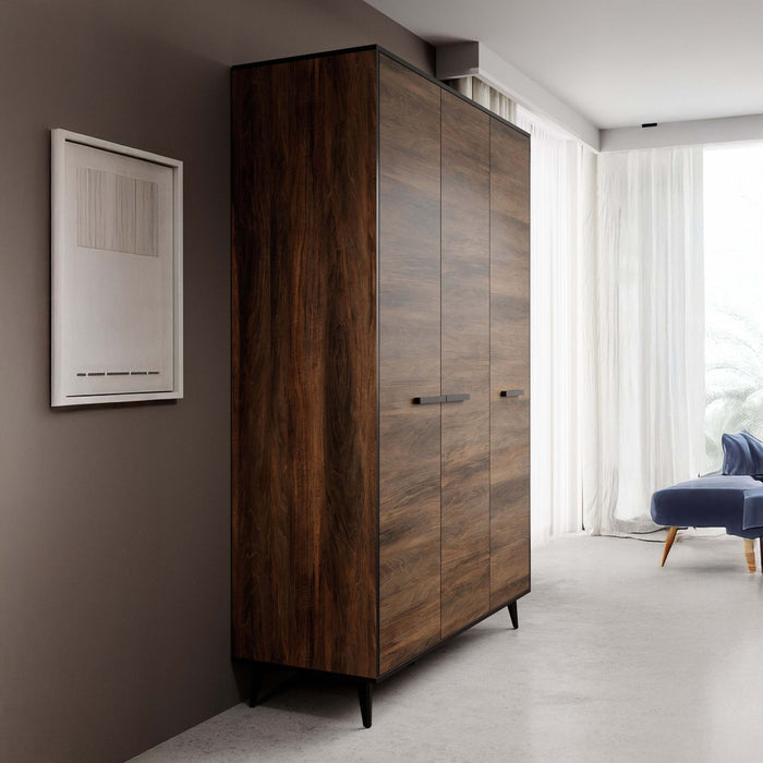 Meubella - Kledingkast Frey - Donker eiken - Zwart - 135 cm