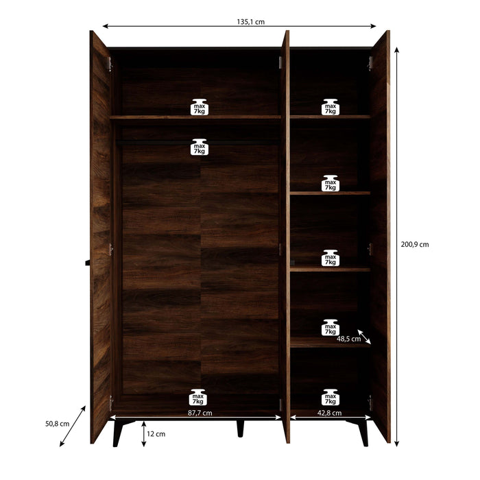 Meubella - Kledingkast Frey - Donker eiken - Zwart - 135 cm