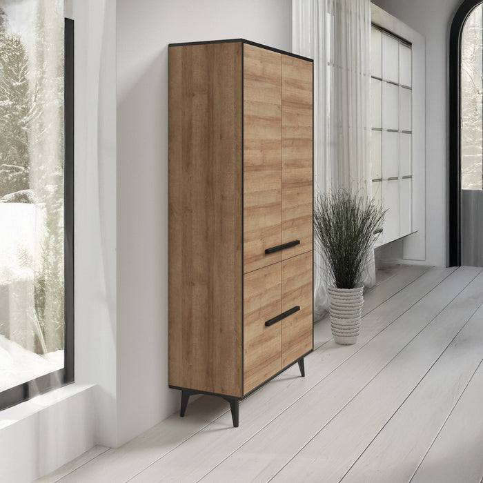 Meubella - Opbergkast Frey - Licht eiken - Zwart - 91 cm