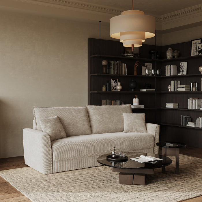 3-zits corduroy slaapbank in taupe 180cm