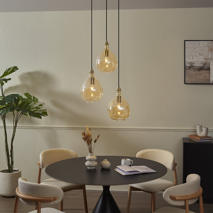 QAZQA Moderne hanglamp goud met amber glas 3-lichts - Traditional