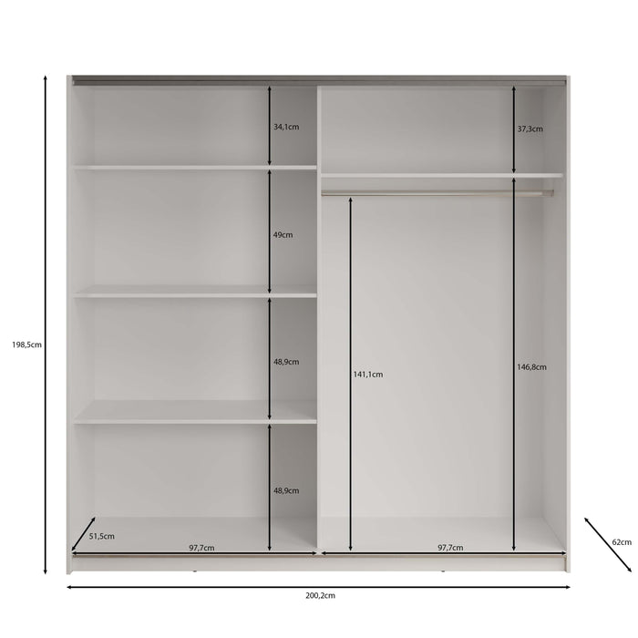 Meubella - Kledingkast Deliryon - Wit - 200 cm - Met spiegel
