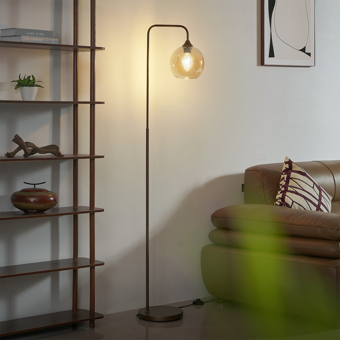 QAZQA Art Deco vloerlamp donker brons met amber glas - Sandra