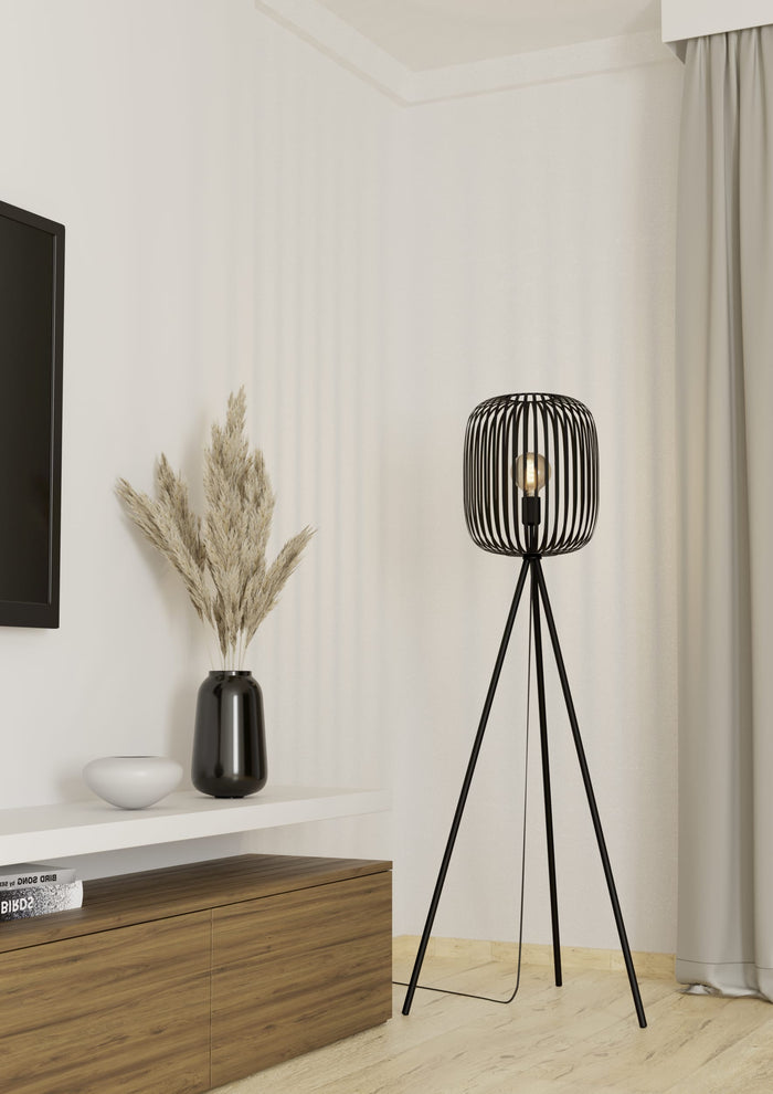 EGLO Vloerlamp Romazzina - Zwart - Metaal - 33x140x33cm (BxHxD)